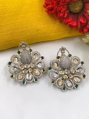 Designer Silver Plated Peacock Design AD Earrings For Ladies By Gehna Shop