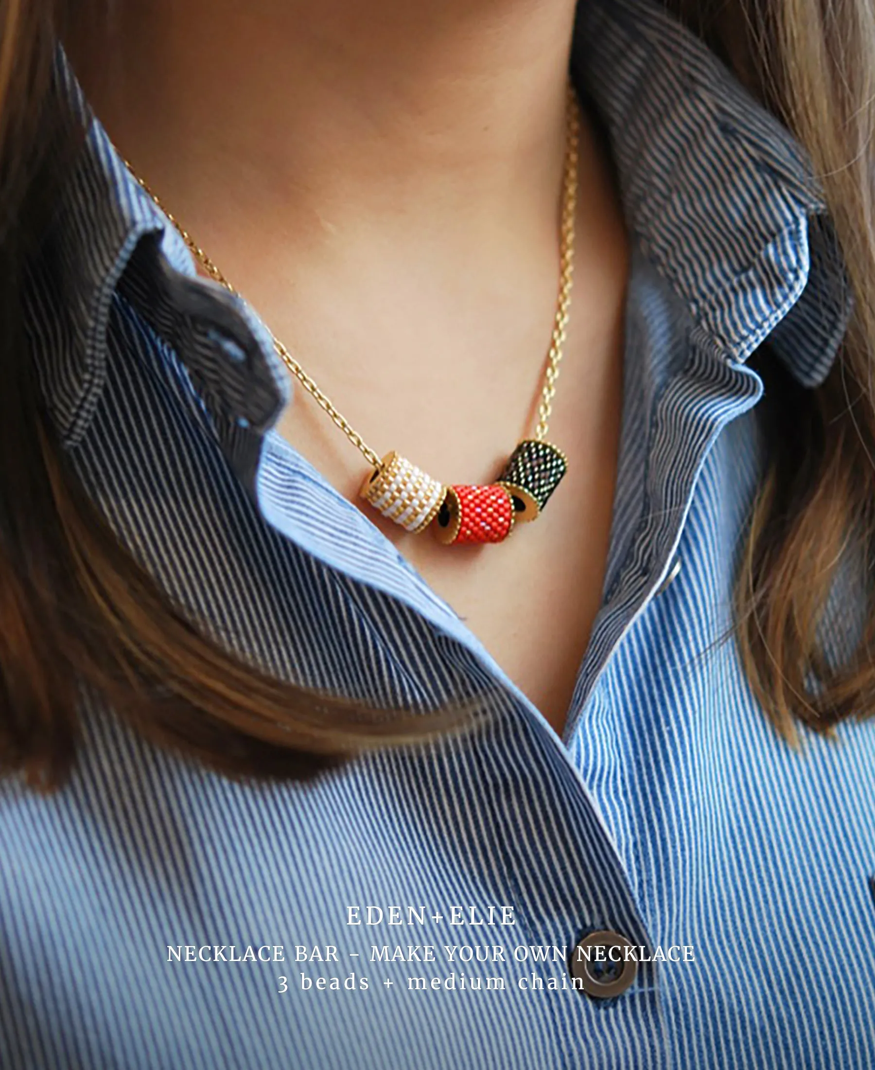 EDEN   ELIE Necklace Bar single bead   optional chain - peranakan ruby