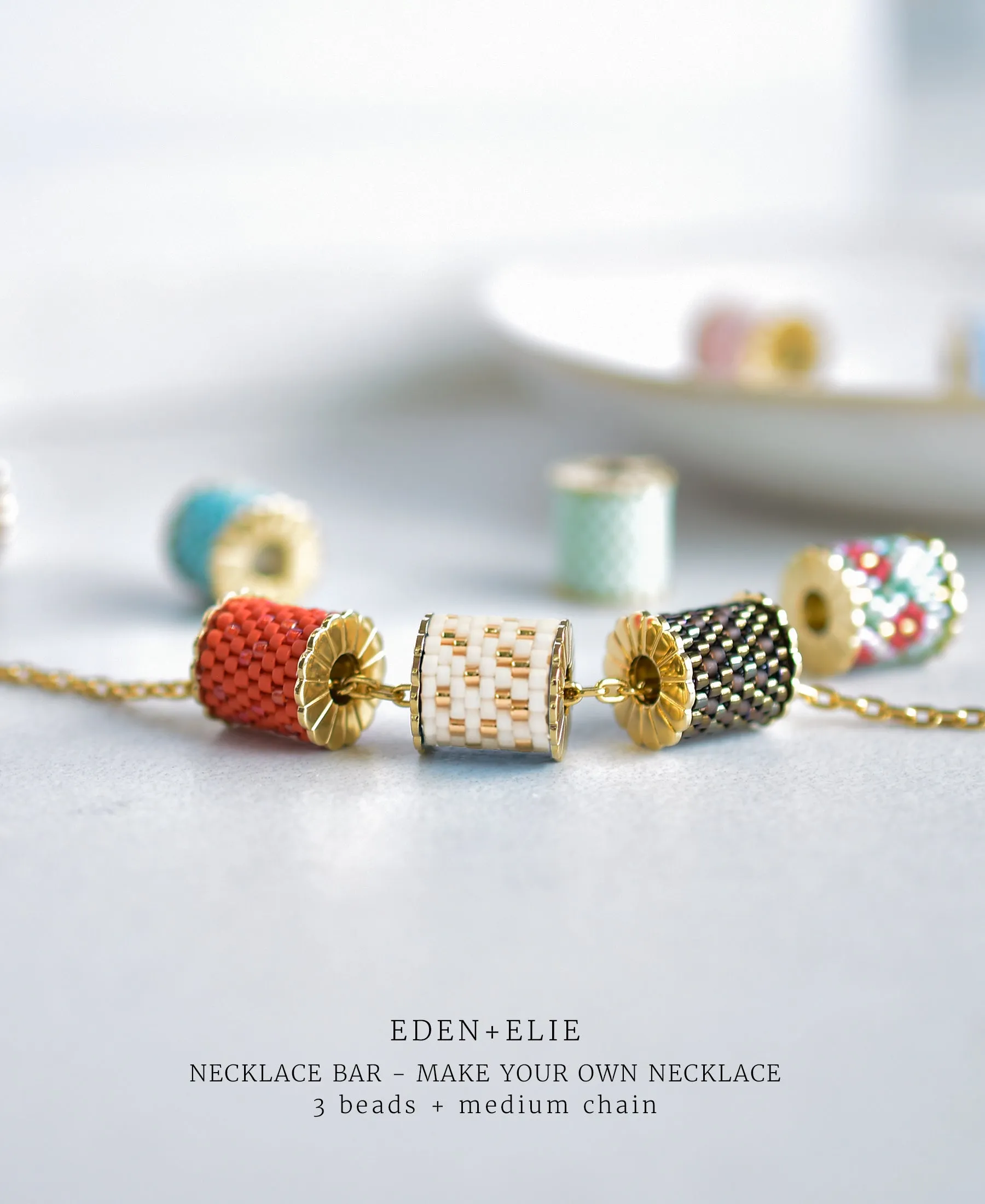 EDEN   ELIE Necklace Bar single bead   optional chain - peranakan ruby