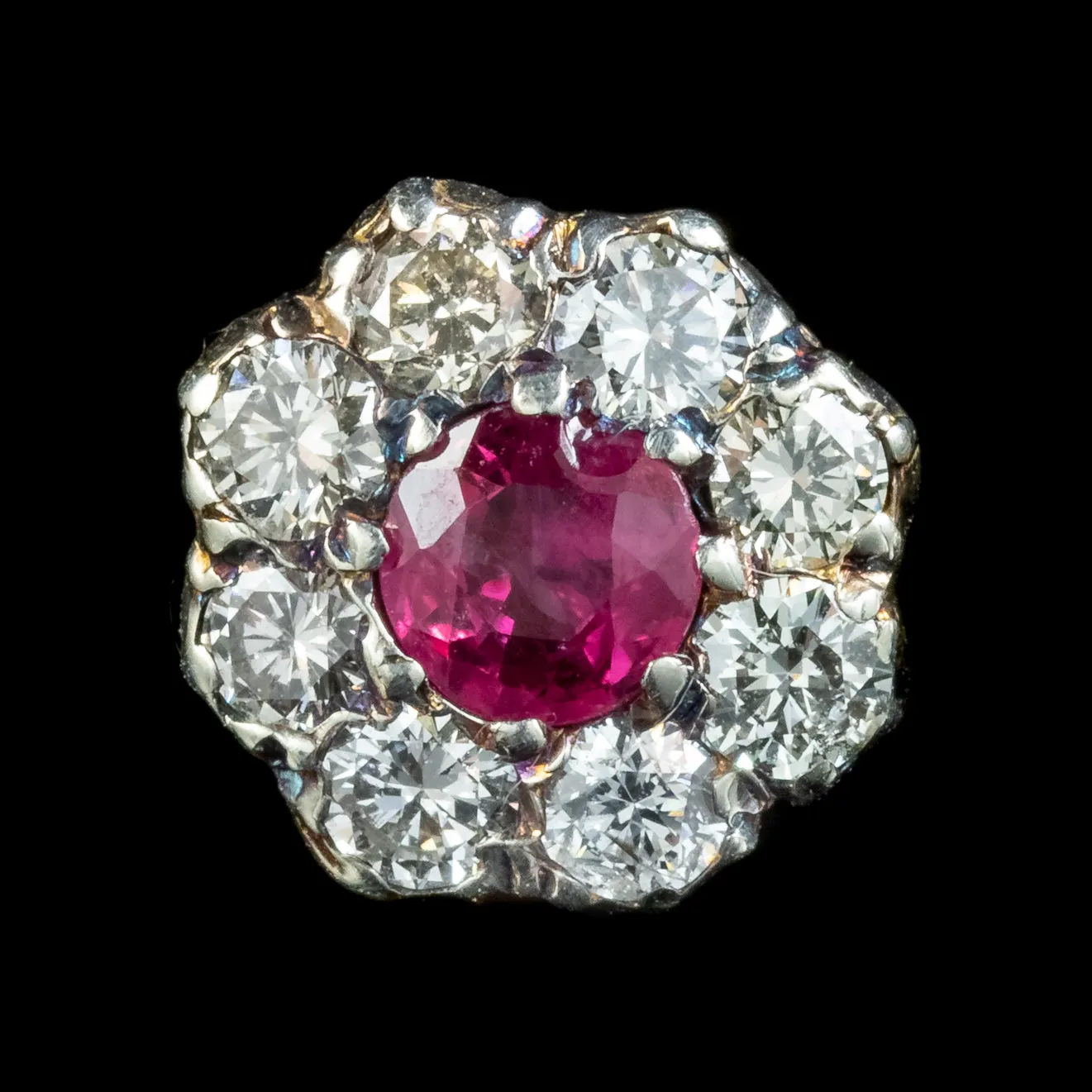 Edwardian Style Ruby Diamond Cluster Stud Earrings 0.50ct Of Ruby
