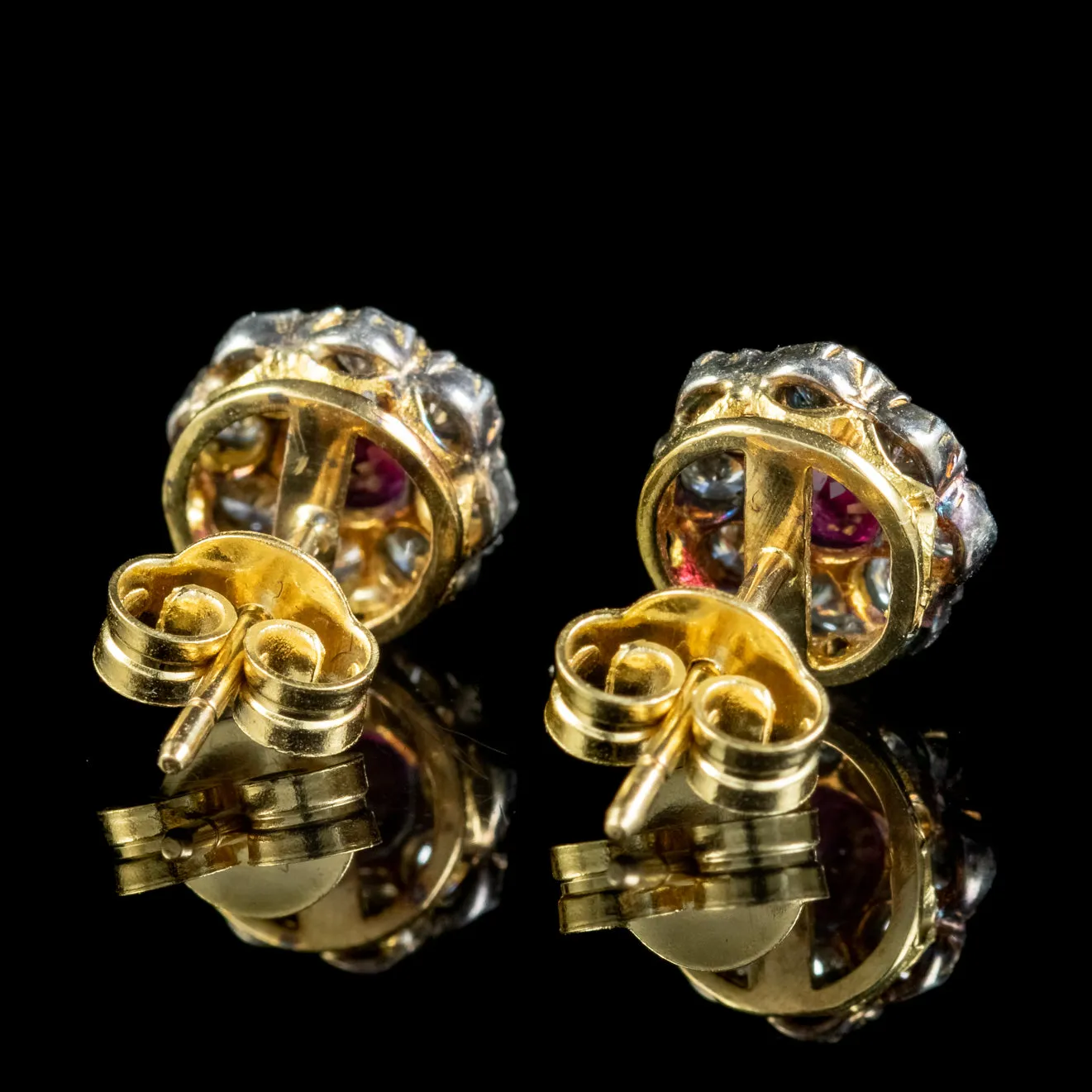 Edwardian Style Ruby Diamond Cluster Stud Earrings 0.50ct Of Ruby