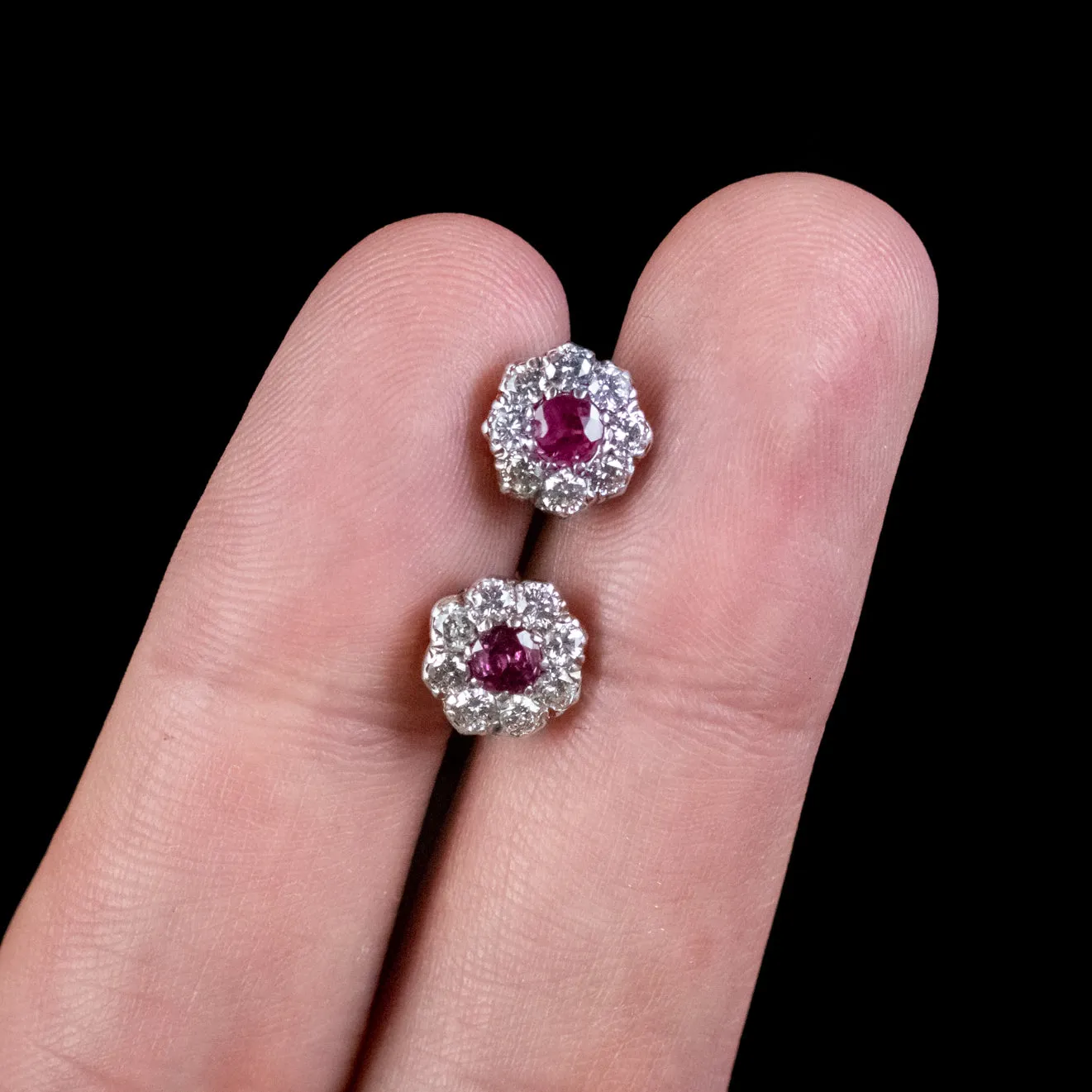 Edwardian Style Ruby Diamond Cluster Stud Earrings 0.50ct Of Ruby