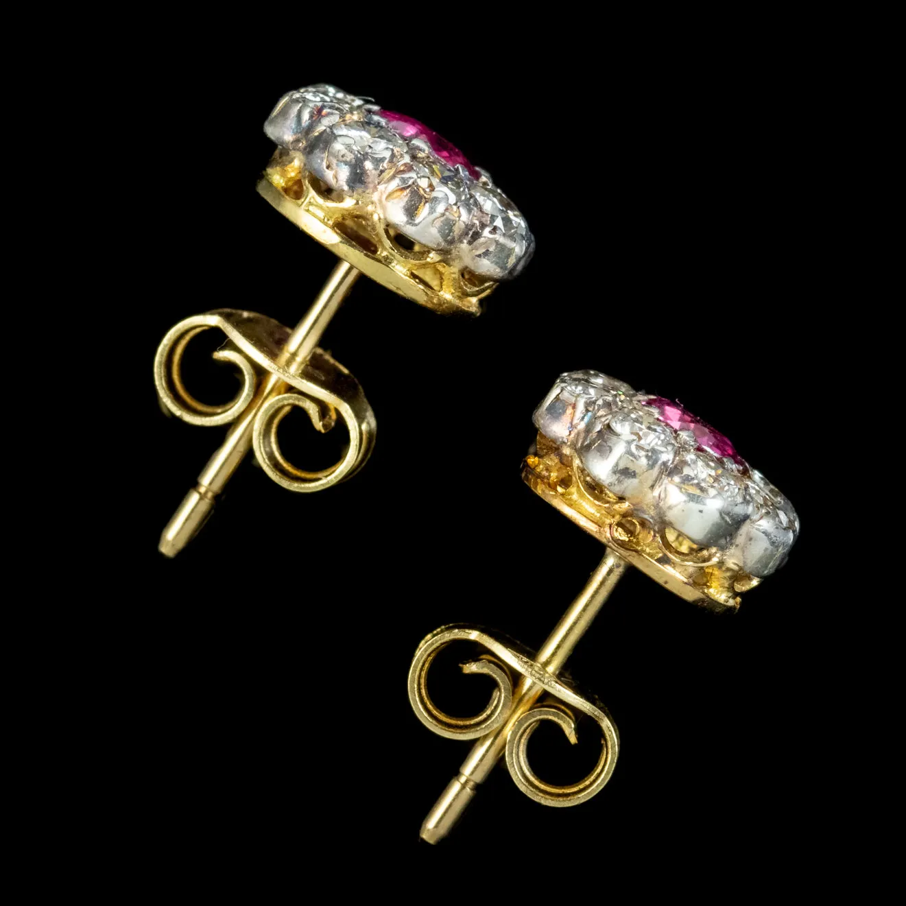 Edwardian Style Ruby Diamond Cluster Stud Earrings 0.50ct Of Ruby