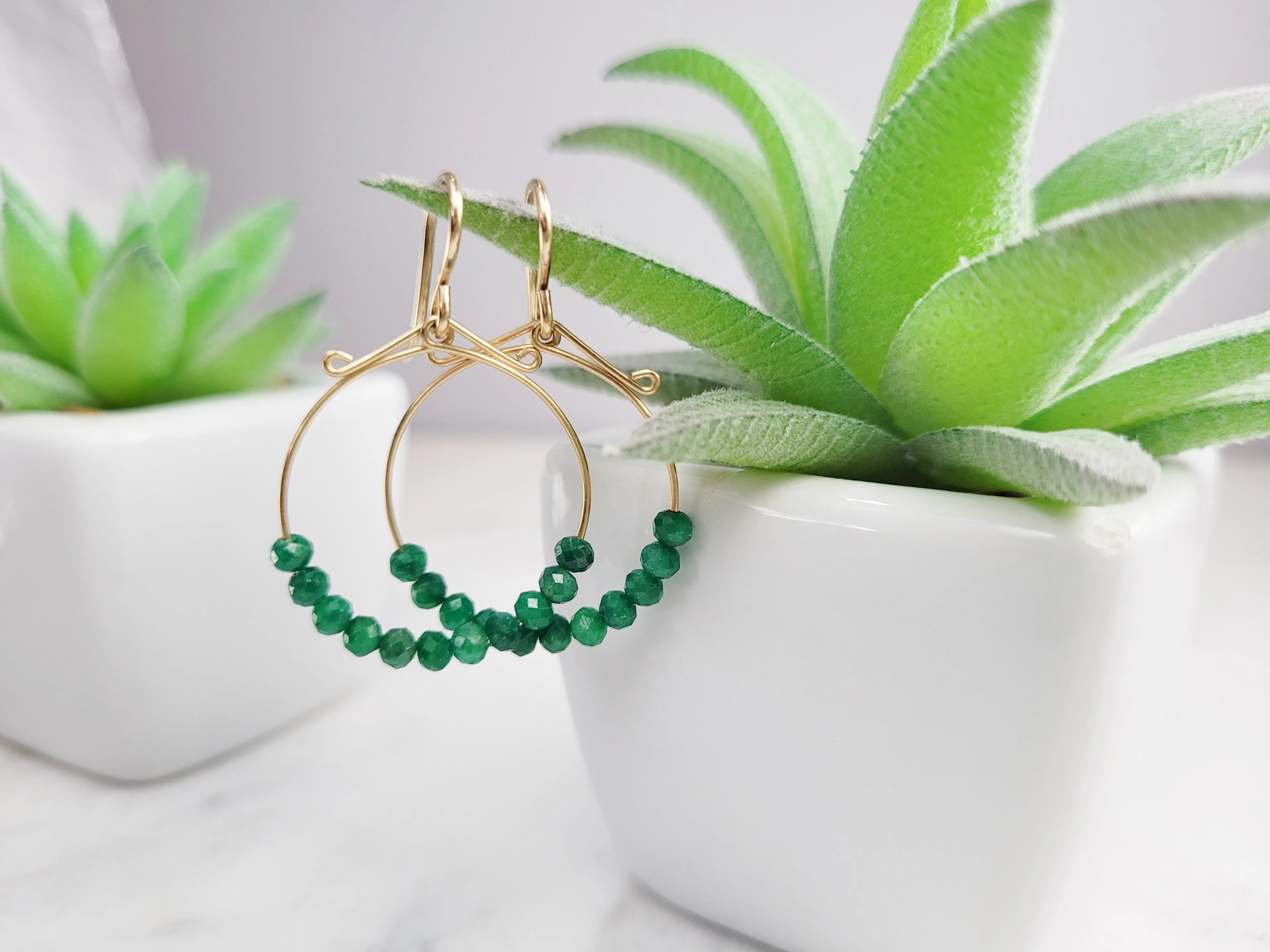 Emerald Hoop Fidget Earrings
