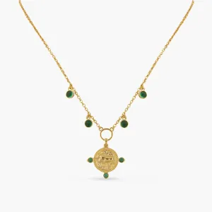 Emerald Taurus Zodiac Coin Gold Plated Silver Necklace