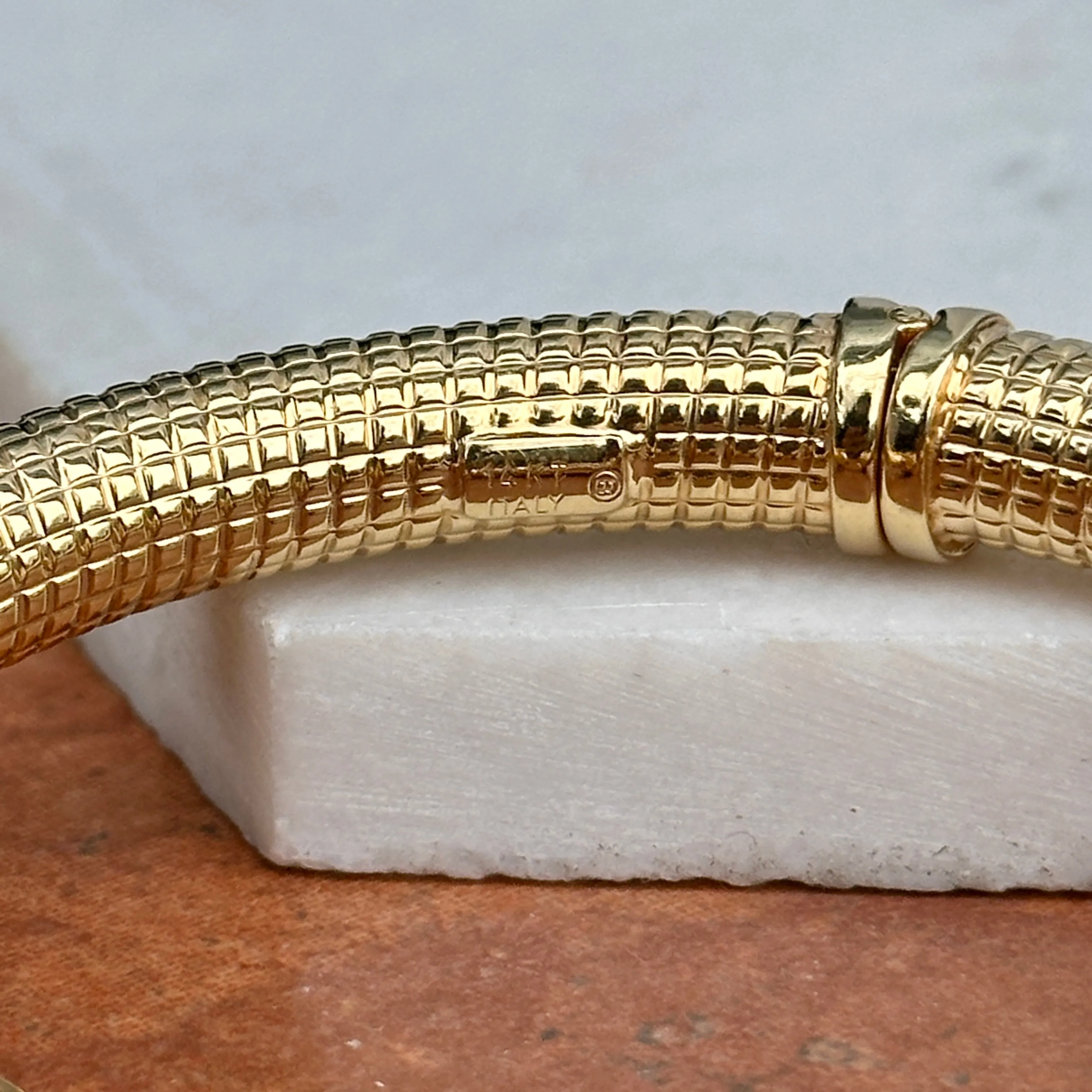 Estate 14KT Yellow Gold Artform Checkerboard Citrine   Garnet Cuff Bracelet