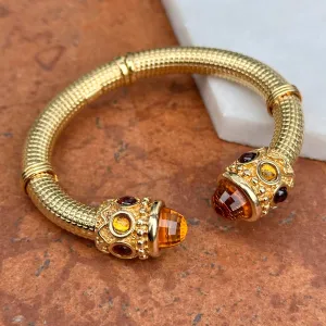Estate 14KT Yellow Gold Artform Checkerboard Citrine   Garnet Cuff Bracelet