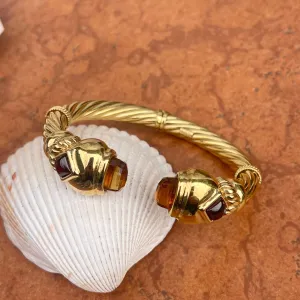 Estate 14KT Yellow Gold Checkerboad Citrine   Garnet Bangle Cuff Bracelet