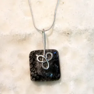 FC29P Fossilised Coral Square Pendant with Sterling Silver Trinity Knot