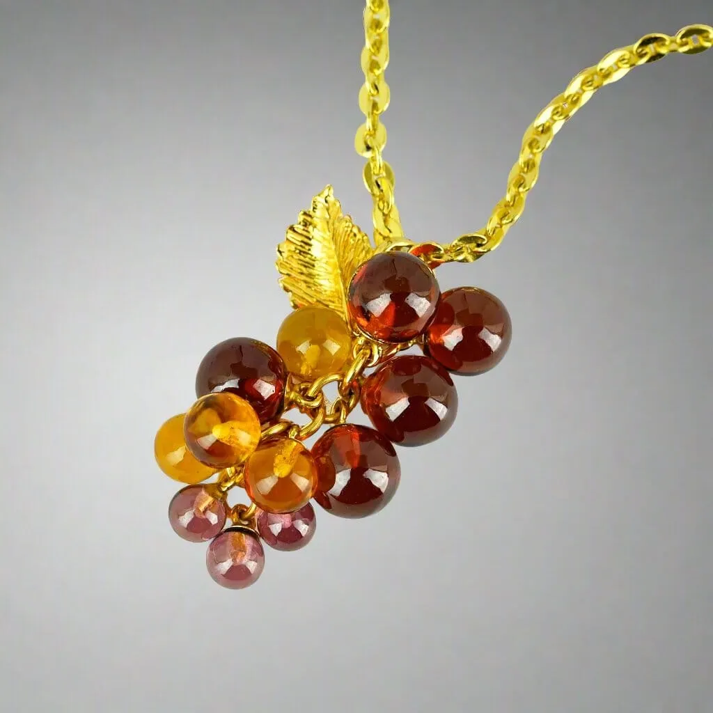 Fine 18K Gold Amethyst Citrine Garnet Grape Cluster Pendant