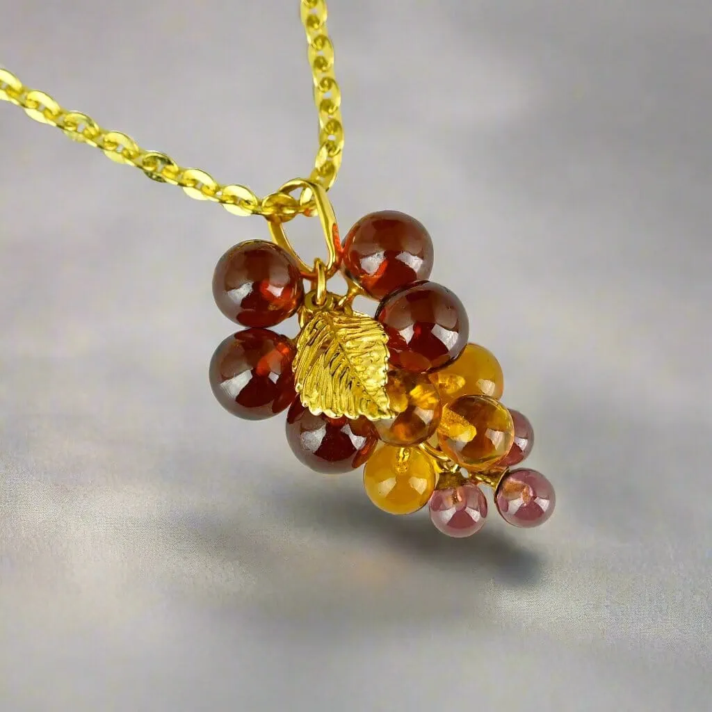Fine 18K Gold Amethyst Citrine Garnet Grape Cluster Pendant
