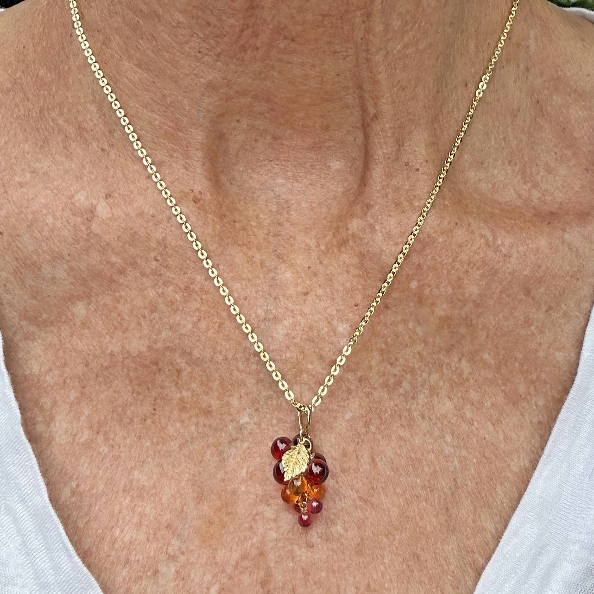Fine 18K Gold Amethyst Citrine Garnet Grape Cluster Pendant