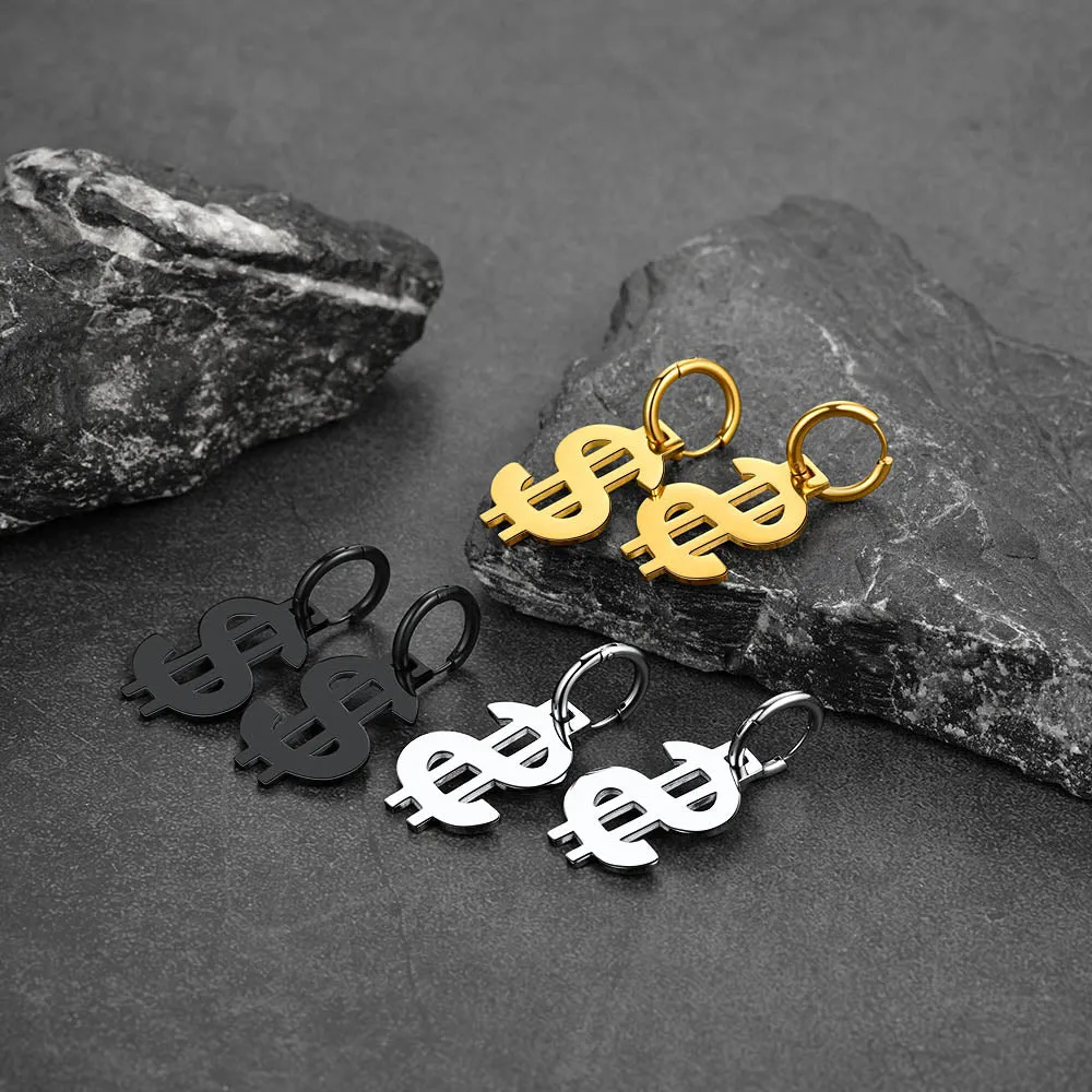 Flash Sale Dollar Sign Dangle Hoop Earrings for Men
