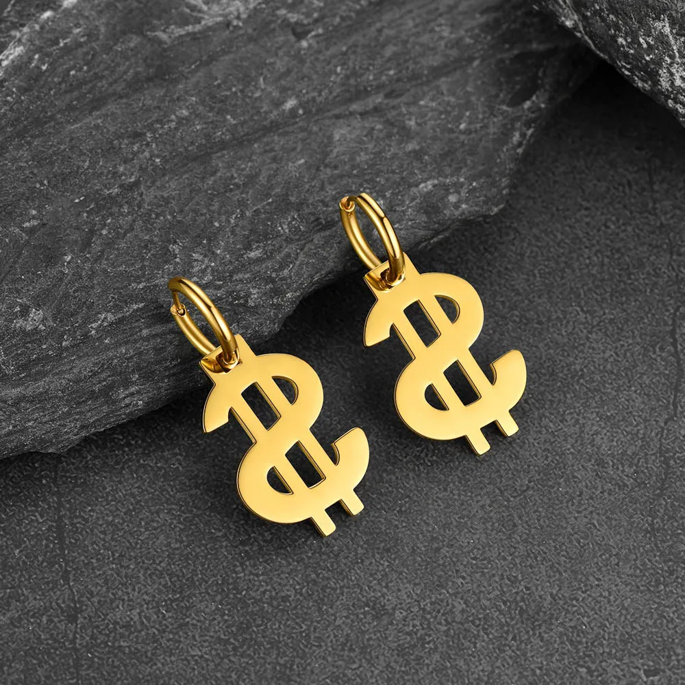 Flash Sale Dollar Sign Dangle Hoop Earrings for Men
