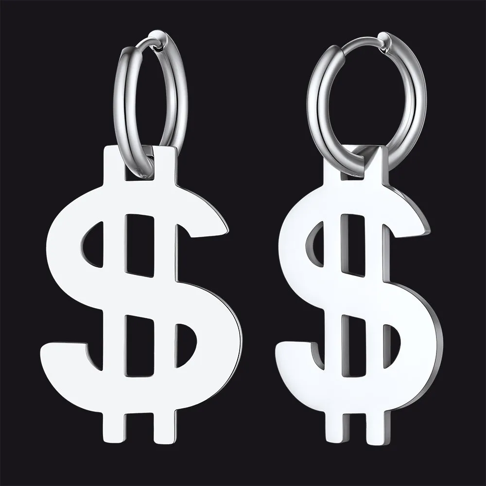 Flash Sale Dollar Sign Dangle Hoop Earrings for Men