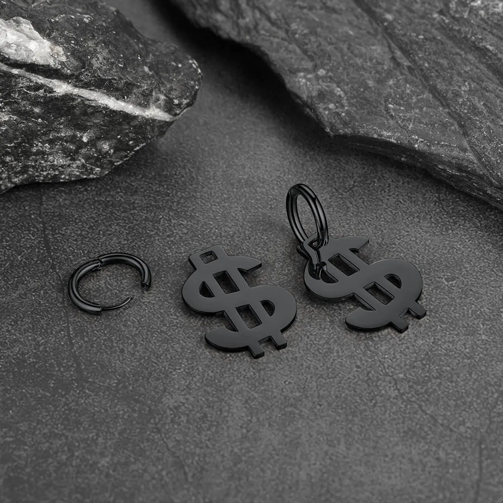 Flash Sale Dollar Sign Dangle Hoop Earrings for Men