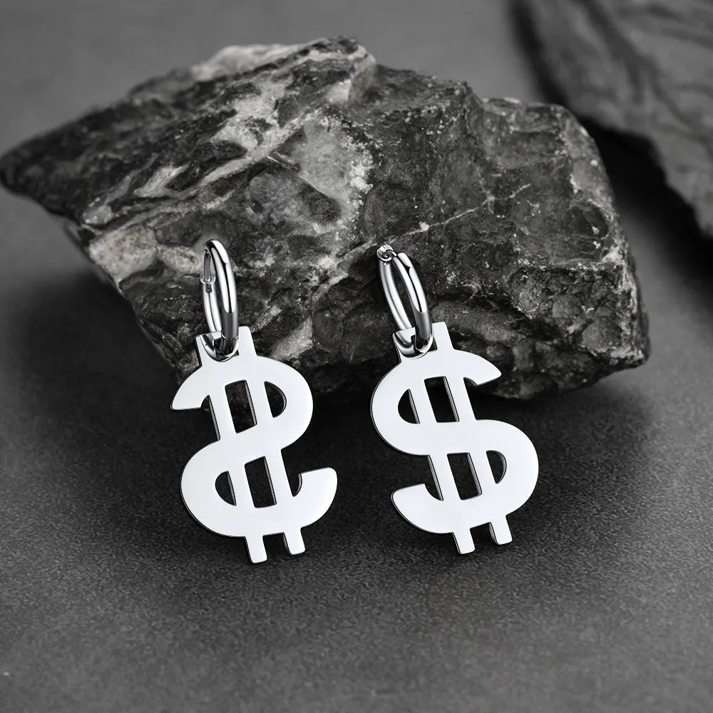 Flash Sale Dollar Sign Dangle Hoop Earrings for Men