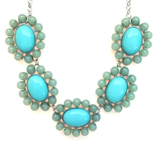 Floral Colorblock Bauble Gemstone Necklace- Mint