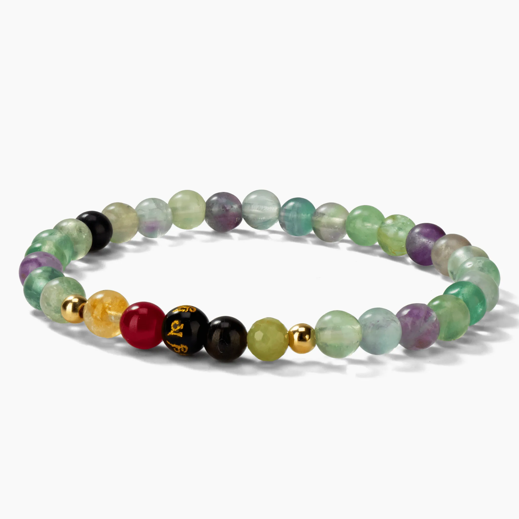 Fluorite Mega Happiness Lucky 7 Gemstone Bracelet With REAL Gold