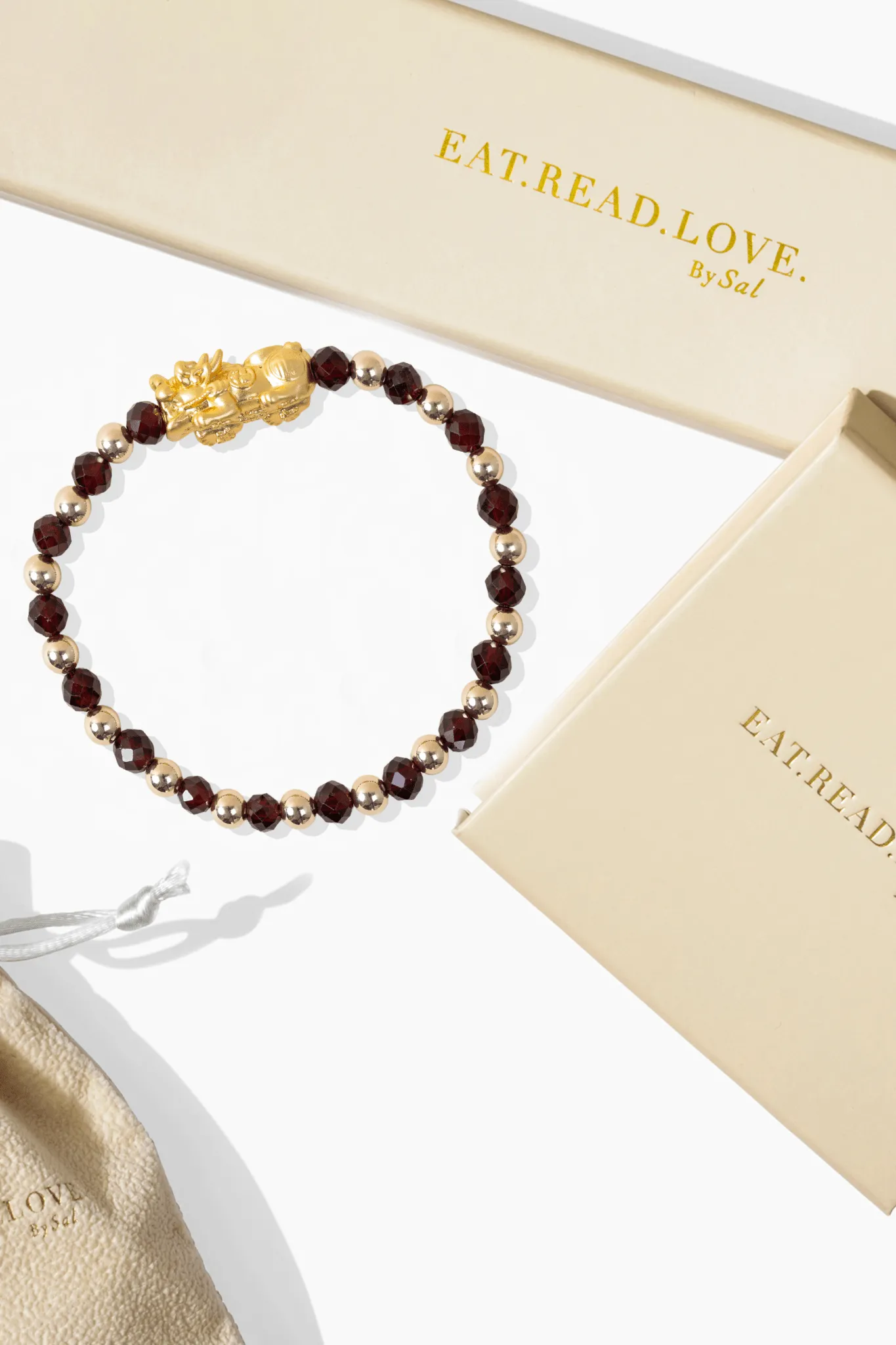 Garnet Infinite Fortune 18k Gold Vermei Pixiu Feng Shui Bracelet