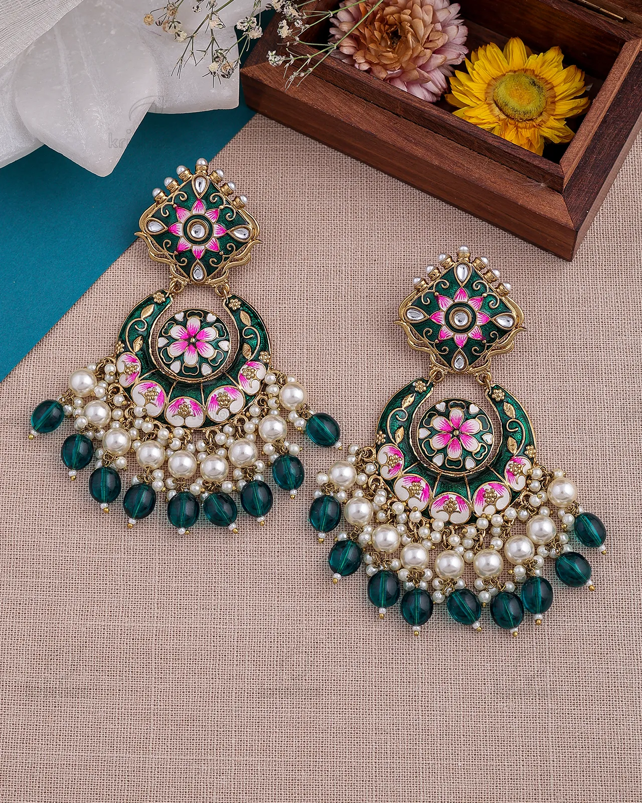 Ghazal Kundan Chandbali Earrings - RANG