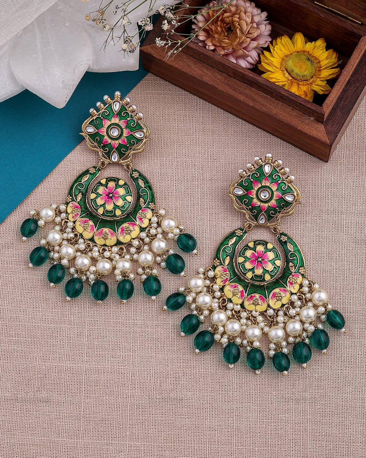 Ghazal Kundan Chandbali Earrings - RANG