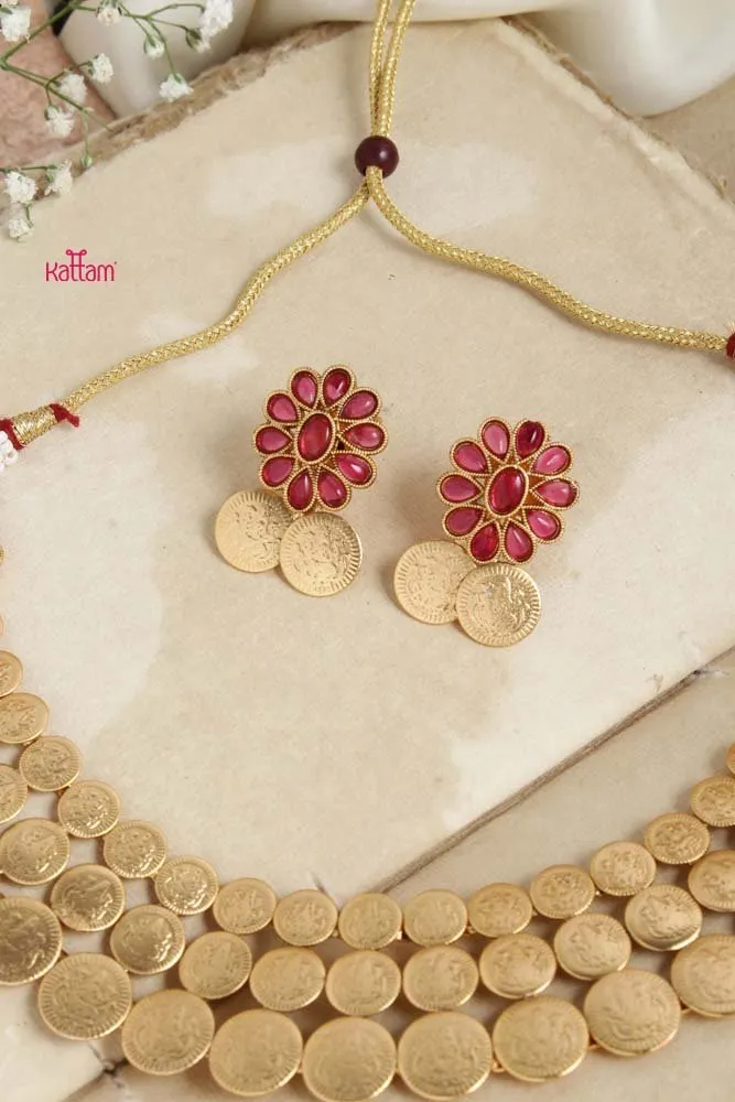 Goddess Coin Ruby Stone Flower Choker