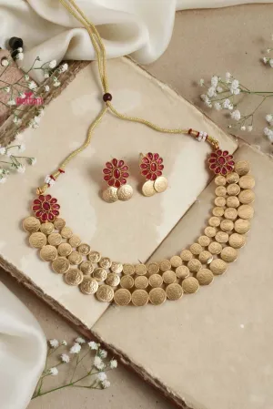 Goddess Coin Ruby Stone Flower Choker