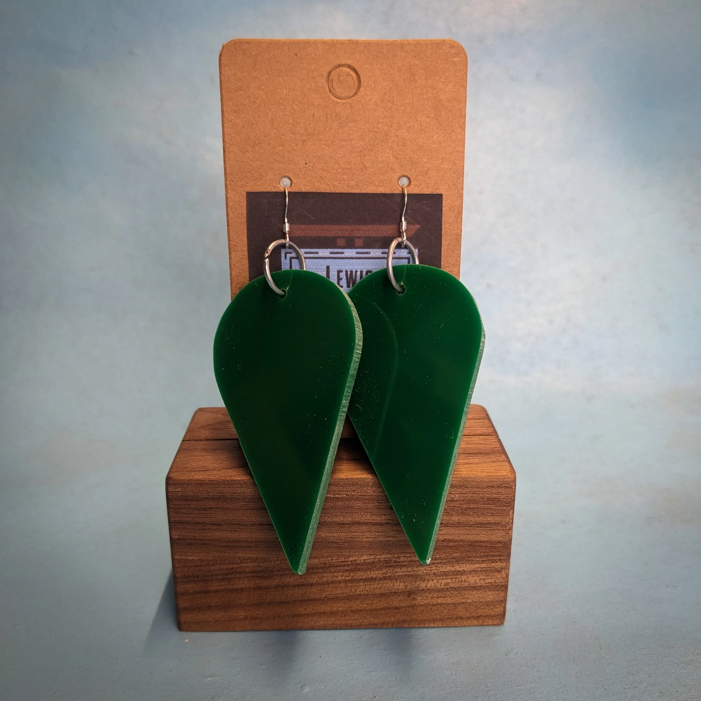 Green Rounded Point Dangle Earrings