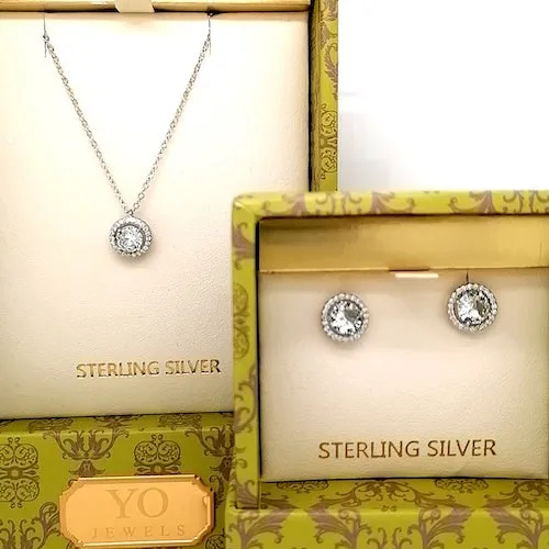 Halo Style sterling silver Pendant or Earrings - Available in other colours also