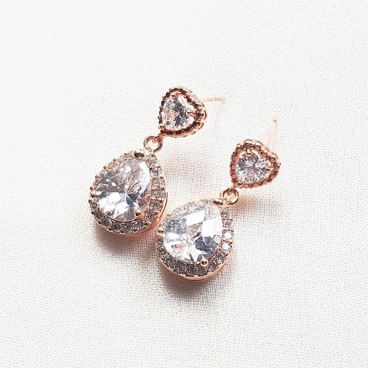 heart drop earrings silver, gold and rose gold,