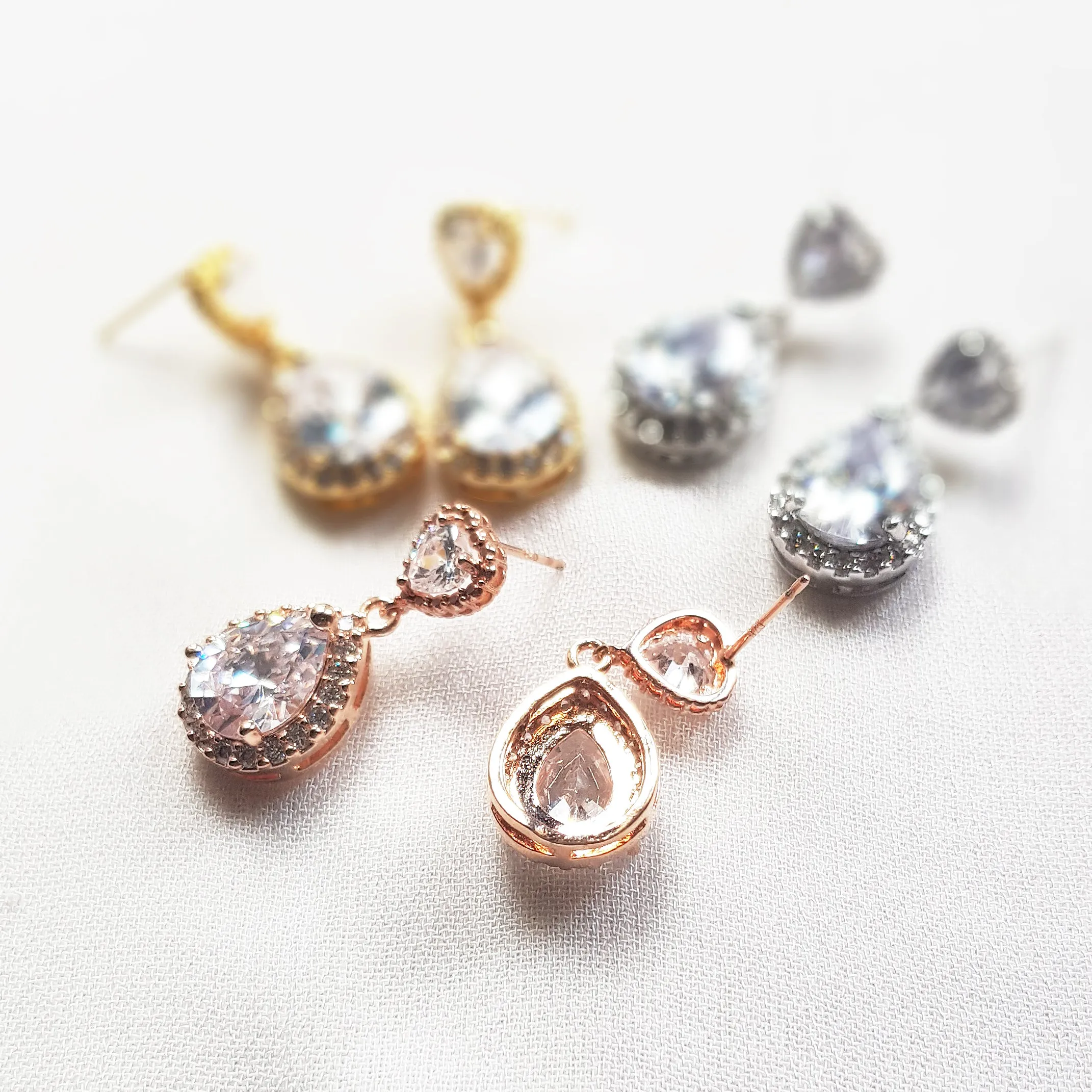 heart drop earrings silver, gold and rose gold,