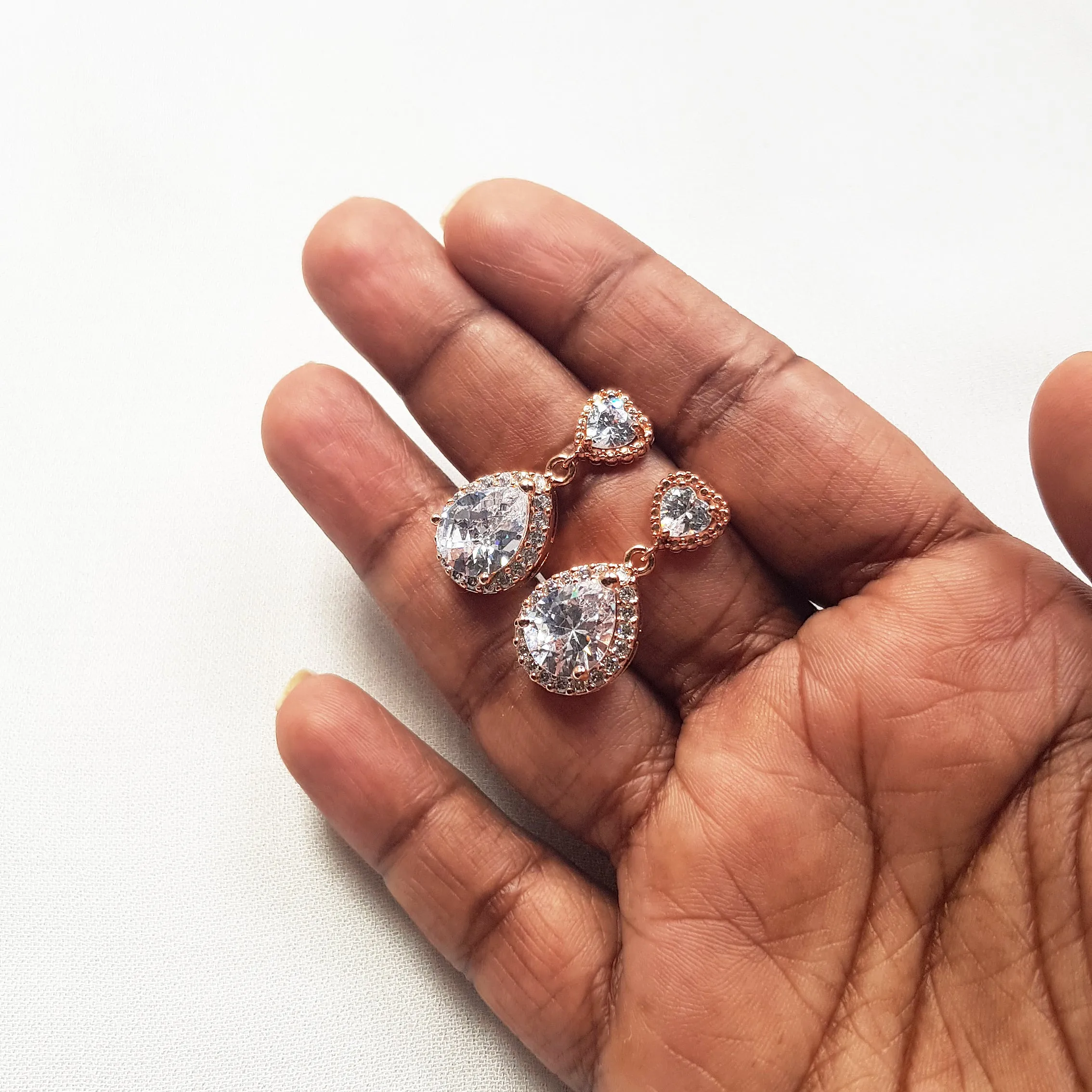 heart drop earrings silver, gold and rose gold,