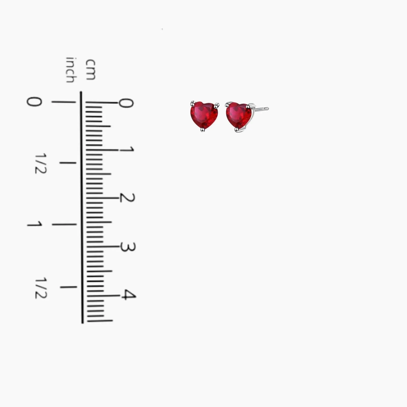 Heart Shape Stud Earrings in Sterling Silver -  Ruby