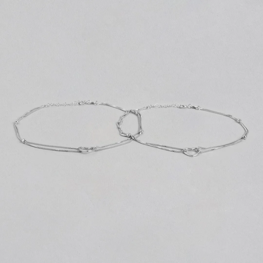Heartfelt Elegance Rhodium-Plated 925 Sterling Silver Heart Anklet