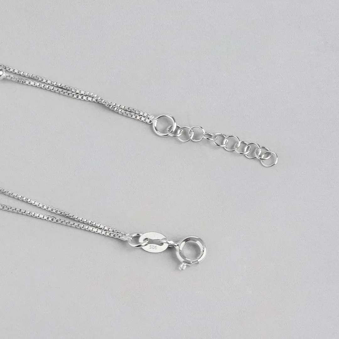 Heartfelt Elegance Rhodium-Plated 925 Sterling Silver Heart Anklet