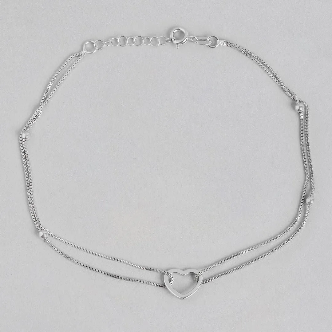 Heartfelt Elegance Rhodium-Plated 925 Sterling Silver Heart Anklet