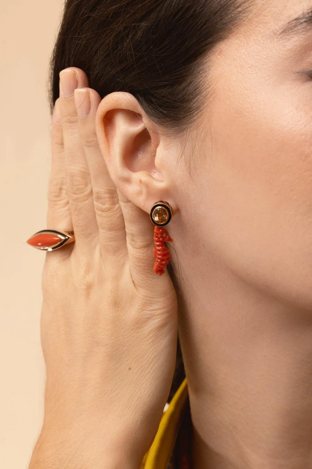 Imperial Topaz Coral Seahorse Earrings
