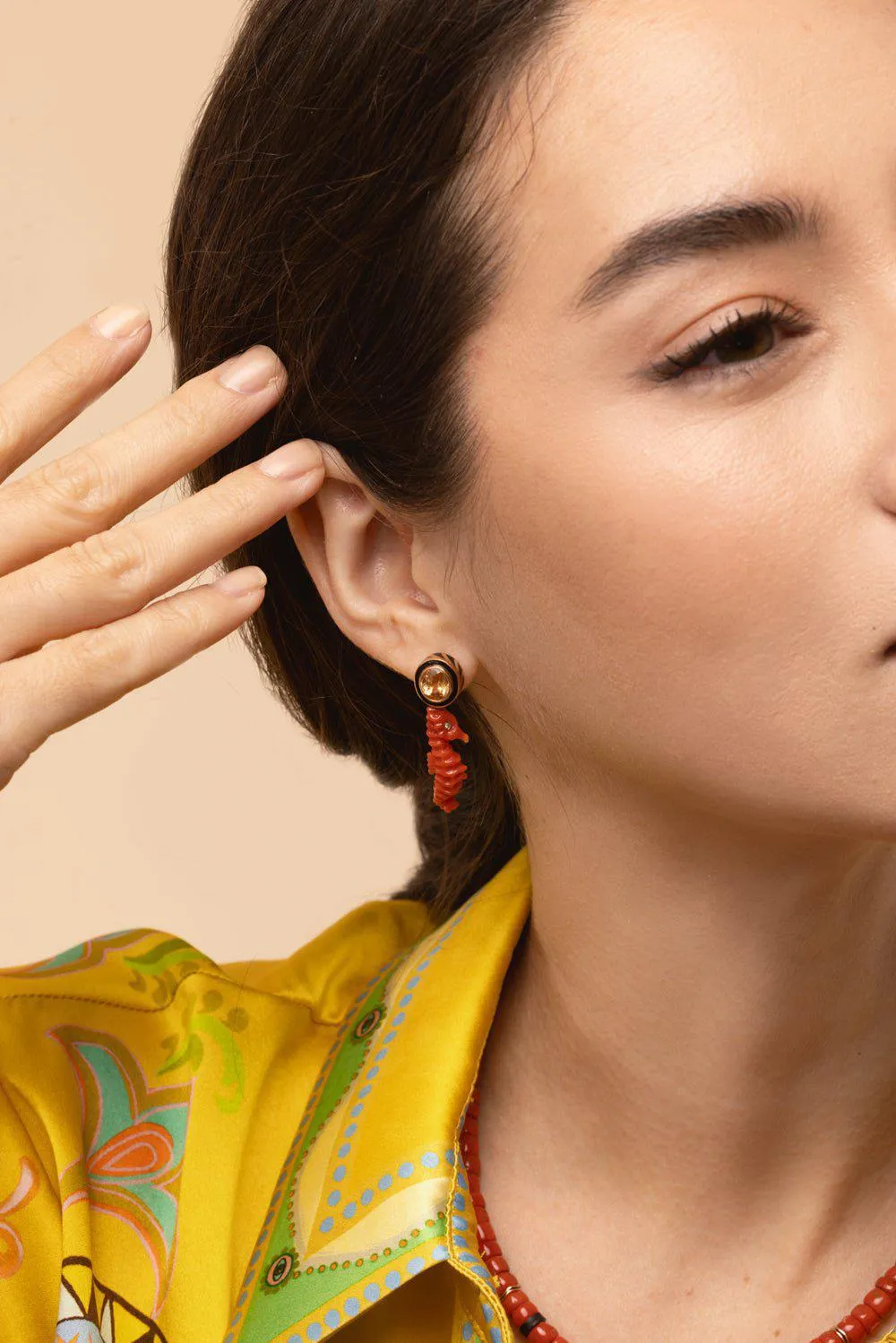 Imperial Topaz Coral Seahorse Earrings