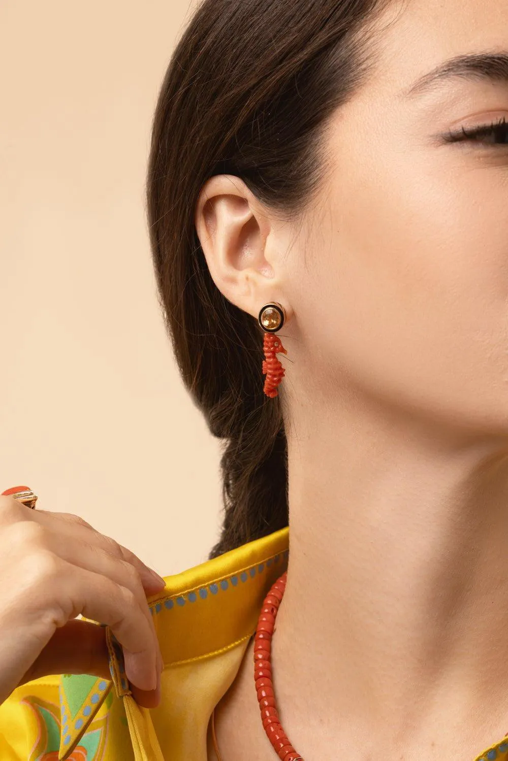 Imperial Topaz Coral Seahorse Earrings