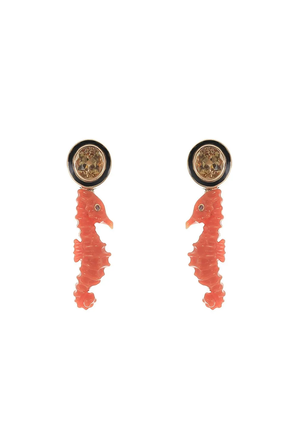 Imperial Topaz Coral Seahorse Earrings