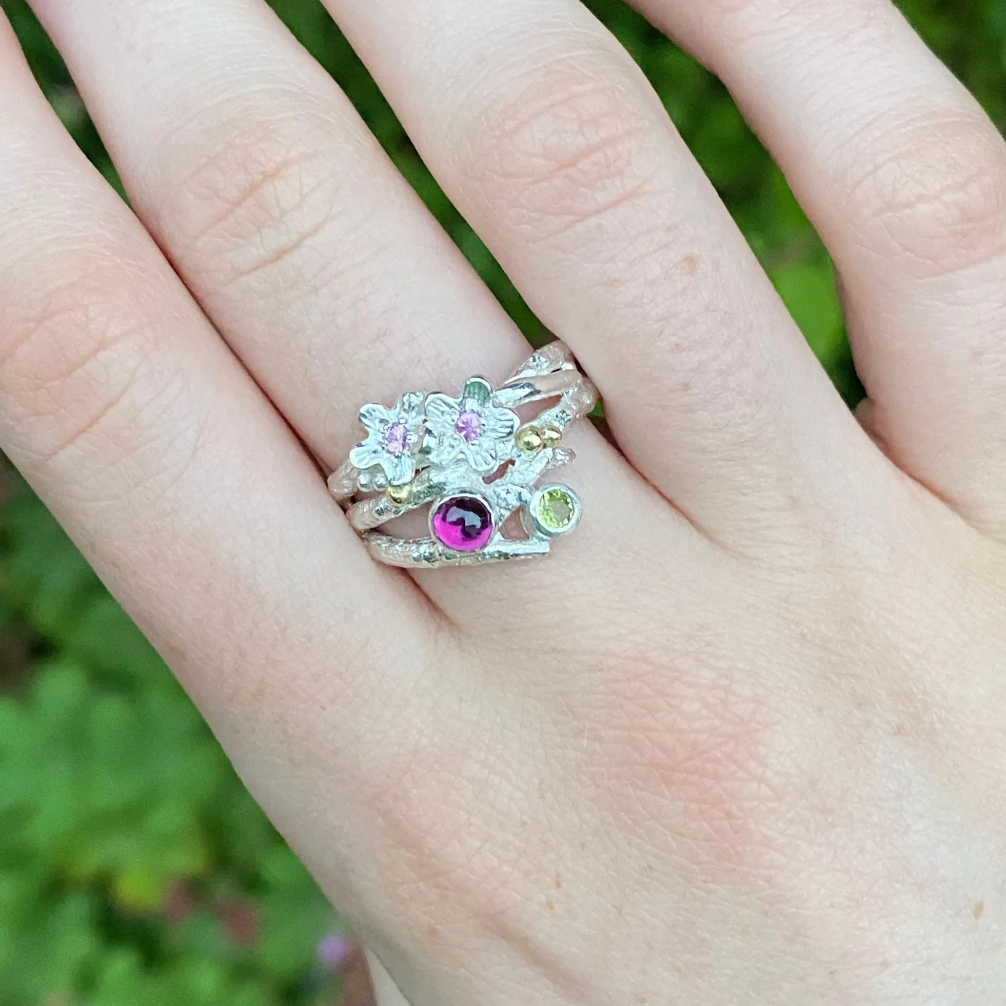 In the Pink, Enchanted Wood Twig Ring-Gemstone Mixed Metal Ring-Pink Sapphire