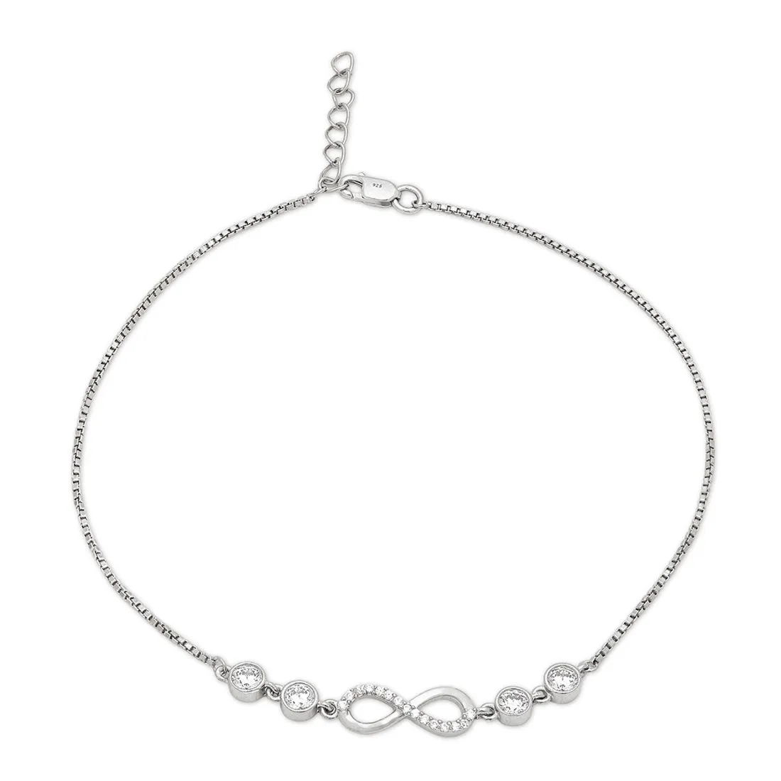 Infinite Sparkle Rhodium-Plated 925 Sterling Silver Anklet