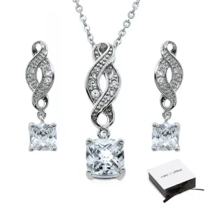 Iris "Noble" 18k White Gold CZ Infinity Necklace and Earrings Jewelry Set