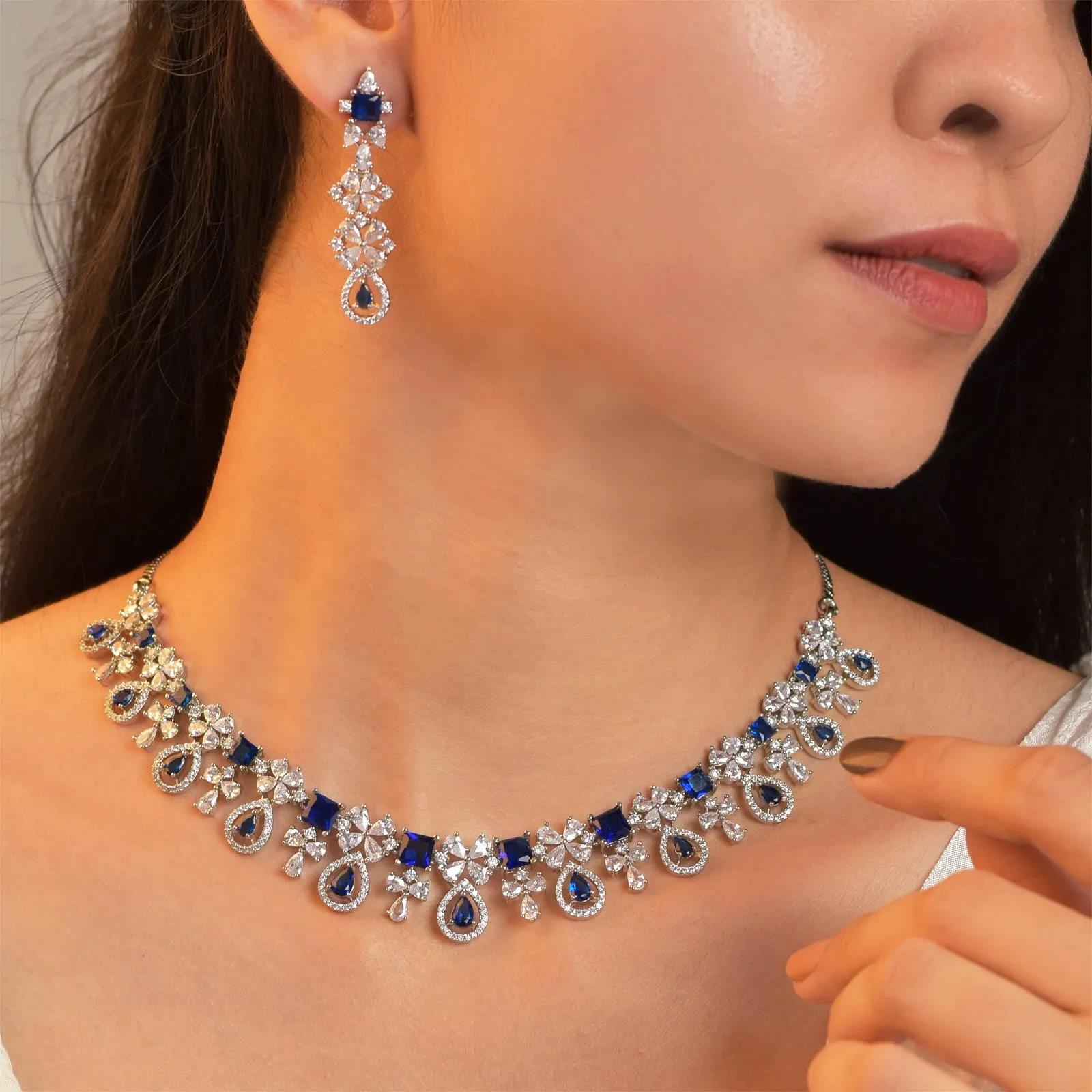 Janet Rhodium Plated Cz Necklace