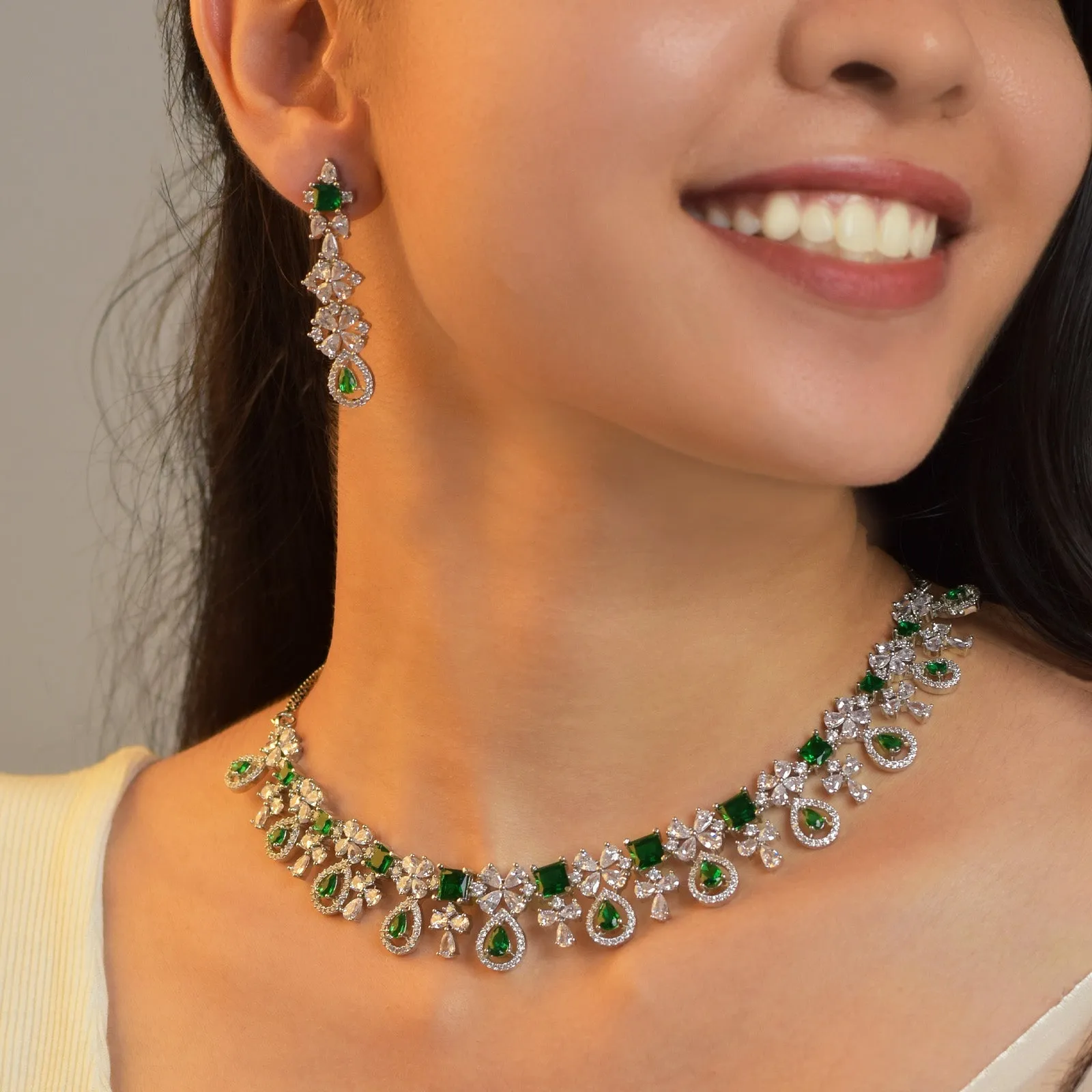 Janet Rhodium Plated Cz Necklace