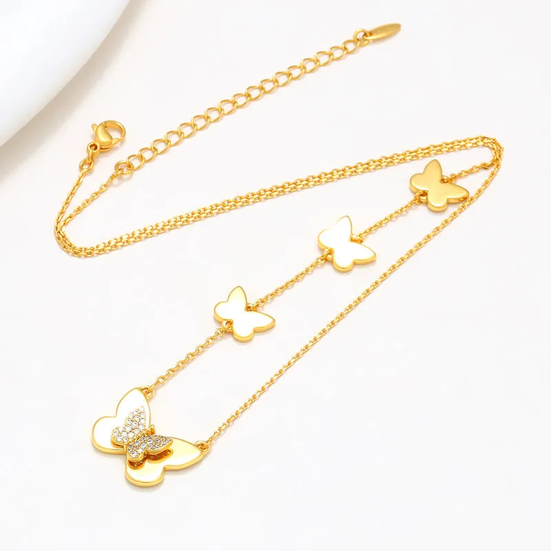 Jewelry plated 24K gold alloy butterfly necklace jewelry women's European and American niche fashion temperament clavicle chain
