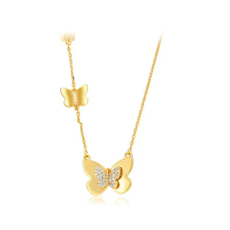Jewelry plated 24K gold alloy butterfly necklace jewelry women's European and American niche fashion temperament clavicle chain