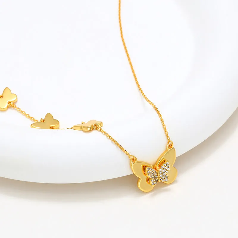 Jewelry plated 24K gold alloy butterfly necklace jewelry women's European and American niche fashion temperament clavicle chain