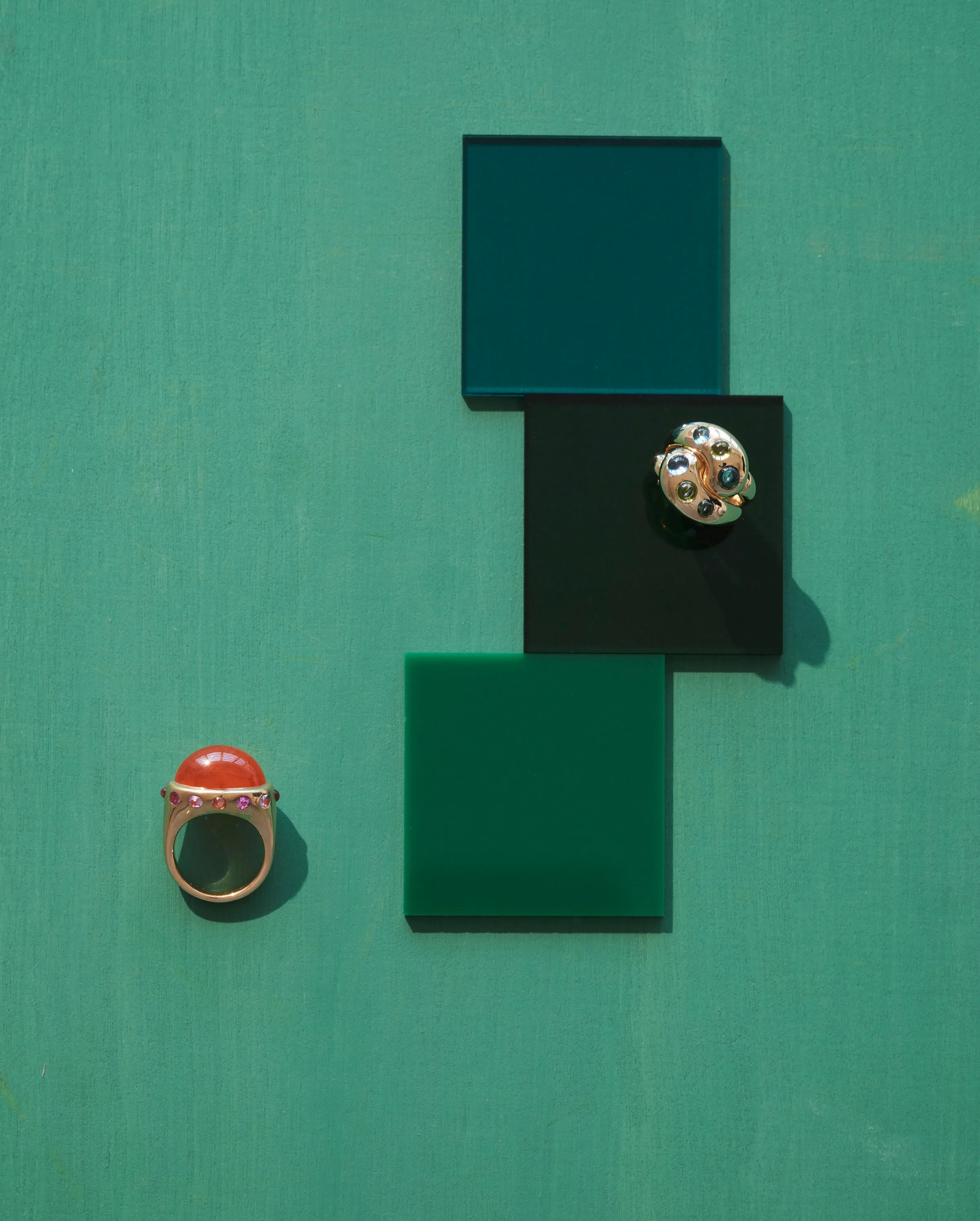 Knot Ring with Blue-Green Cabochons